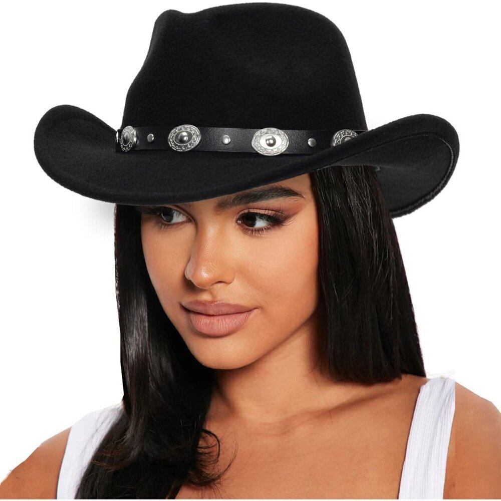 Western Felt Cowboy Hat Women Cowgirls Fedora Rodeo 22-22.75" Adjustable